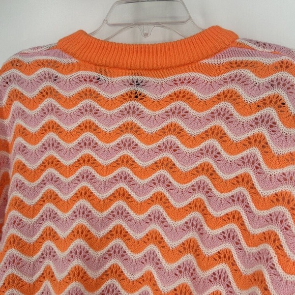 H&M Divided Orange Pink Crochet Pointelle Knit Cropped Sweater Slouchy Size M - Picture 6 of 9